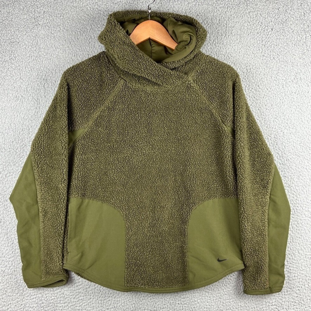 Nike Womens Small Sherpa Thermal Hoodie AR7404 395 Olive Green Standard Fit - Picture 1 of 12